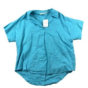 Soft Surroundings Top Women's PL Pullover Button Back Short Sleeve Linen Coastal